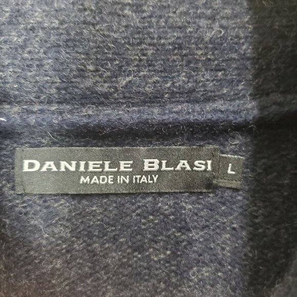 DANIELE BLASI Womens Sweater SZ L Mock Neck Wool Knit Ribbed Navy Long Sleeves - Picture 5 of 10